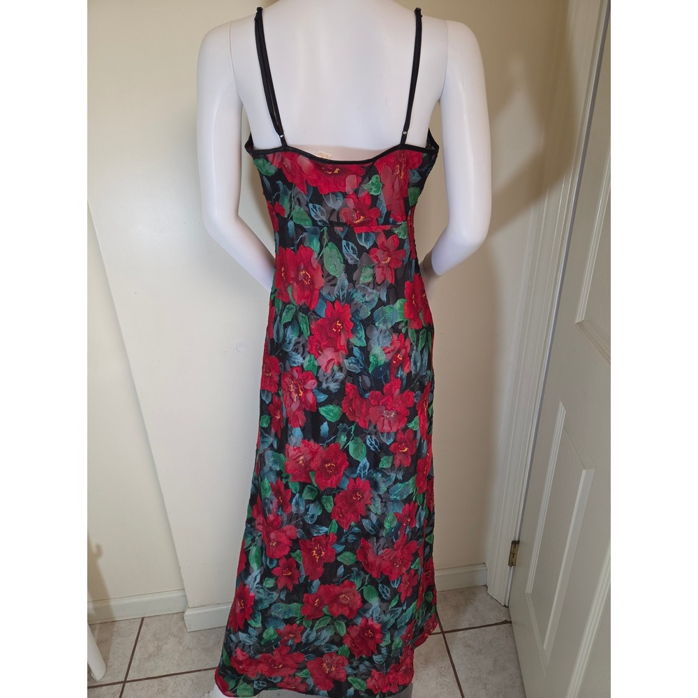 Vintage 1980S Victorias Secret Gold Label Red Floral Burnout Maxi Slip Dress M - Picture 9 of 12